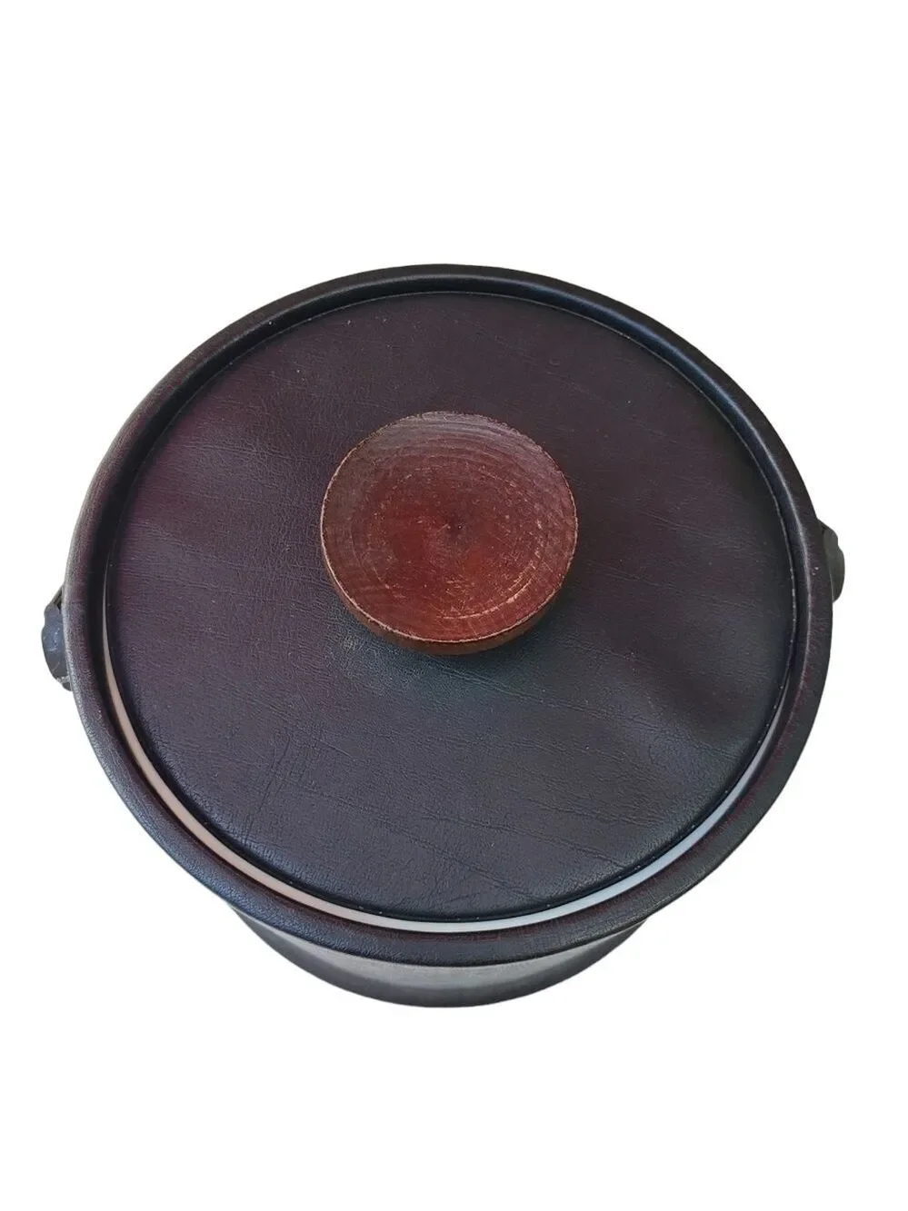 Vintage MCM faux leather Ice bucket with Lid and tongs